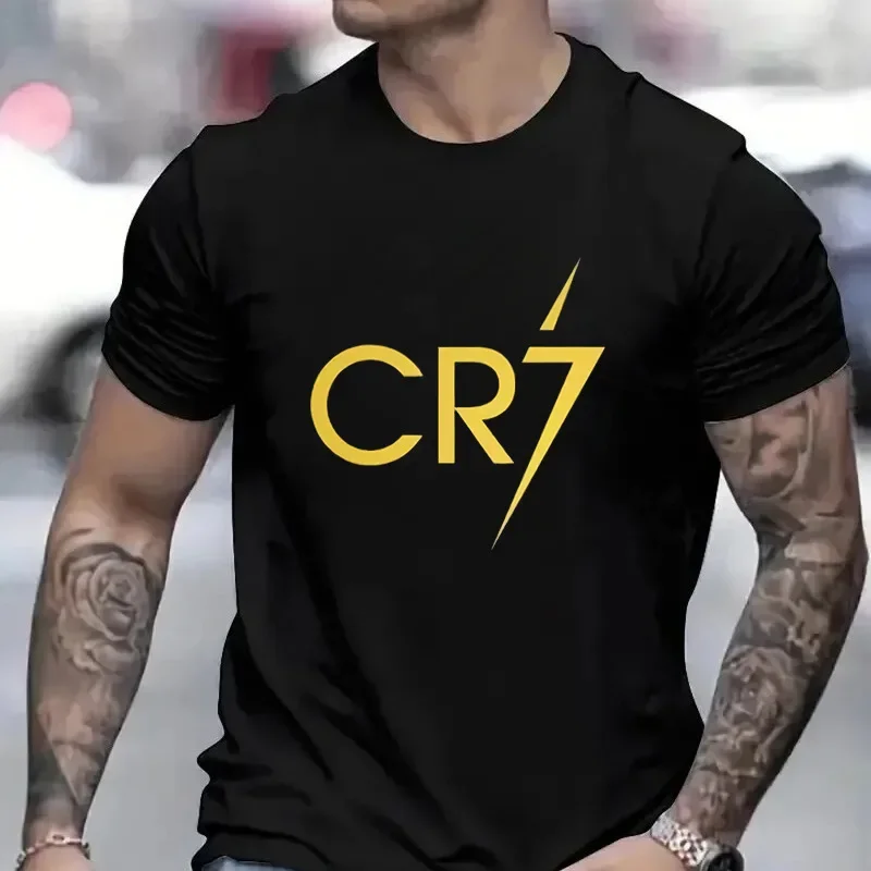 تي شيرت فضفاض بأكمام قصيرة CR7 Star مادة مشروط مقاس أوروبي للكبار تي شيرت جرافيك برقبة دائرية مريح للتنفس