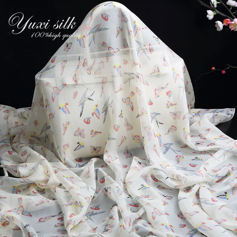 Hoge kwaliteit beige onderkant vogel 100% zijde lange sjaals sjaal dames lente, herfst en winter zomersjaal