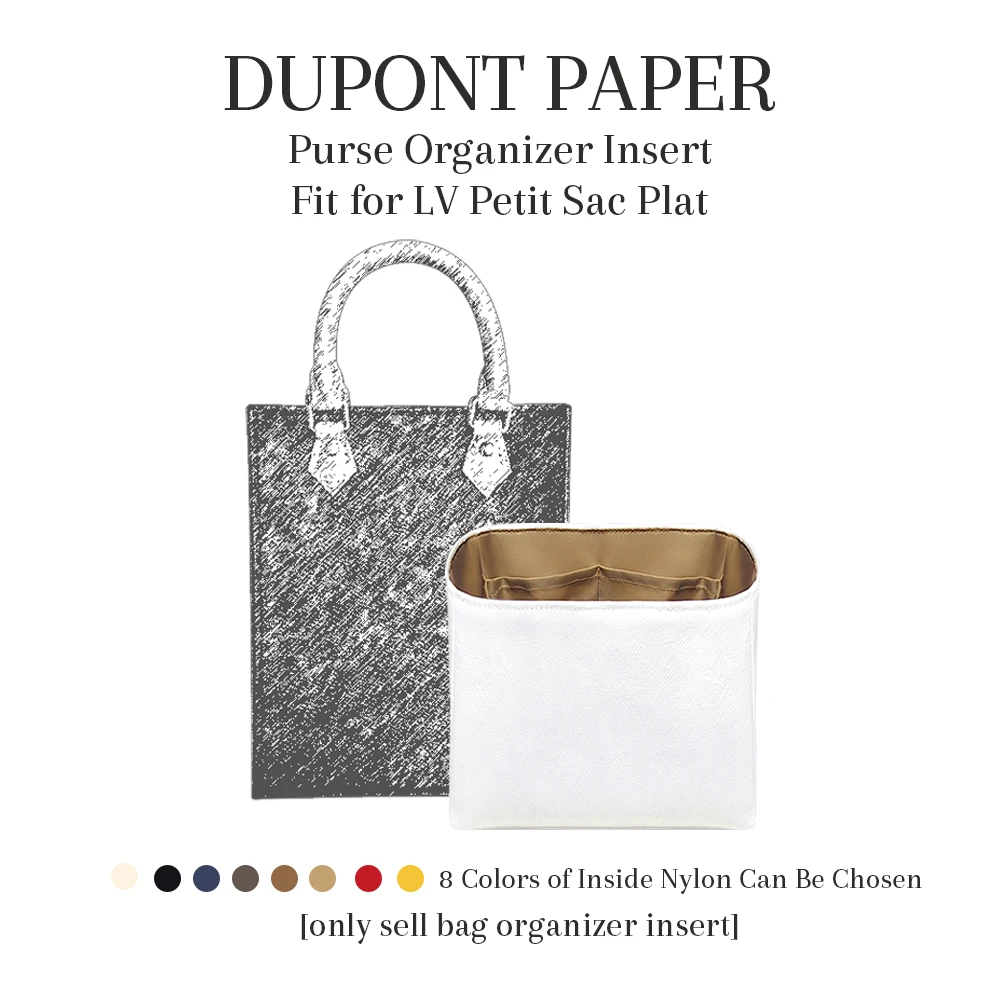 

Purse Organizer Insert Fit for LV Petit Sac Plat, Dupont Paper Zipper Inside Storage Bag Lightweight Inner Liner Organizer Bag