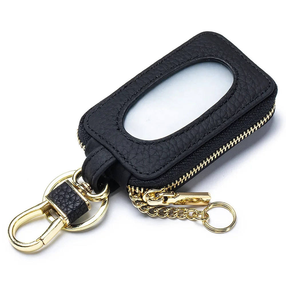 Car Key Case Key Protector Smart Keychain Coin Holder Genuine Leather Keyring Wallet Zipper Fashion Bag for Auto Remote Key Fob