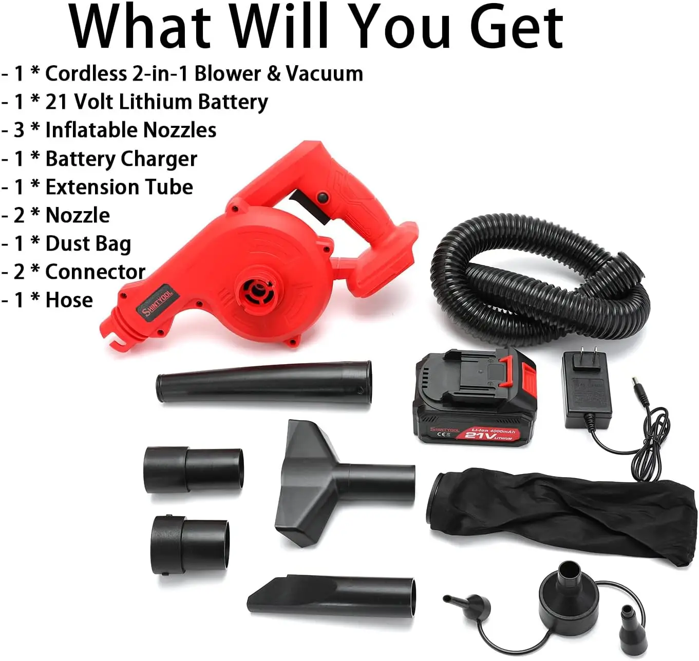 Mini Leaf Blower Red,2-in-1 Cordless Small Blower with 4.0Ah Battery and Charger,21v Blower for Inflating,Blowing Leaf