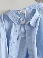 Light Luxury Blue Pure Cotton Shirt Women's Long Sleeve Sun Protection Outerwear 2025 New Elegant Chic Loose Top Shirt Jacket