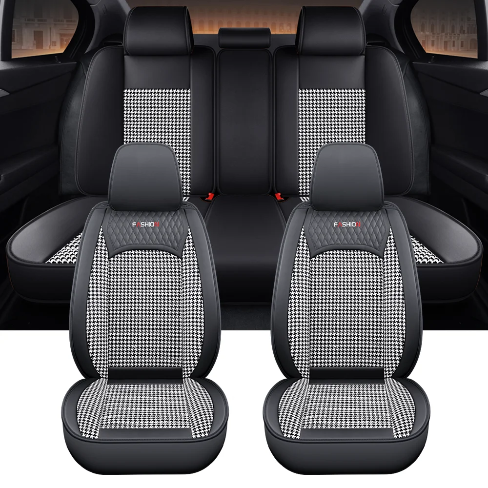 

PU Leather + Breathable Fabric Car Seat Covers Full Coverage Soft Durable for Split Headrest Seats All Seasons, Classic Combo