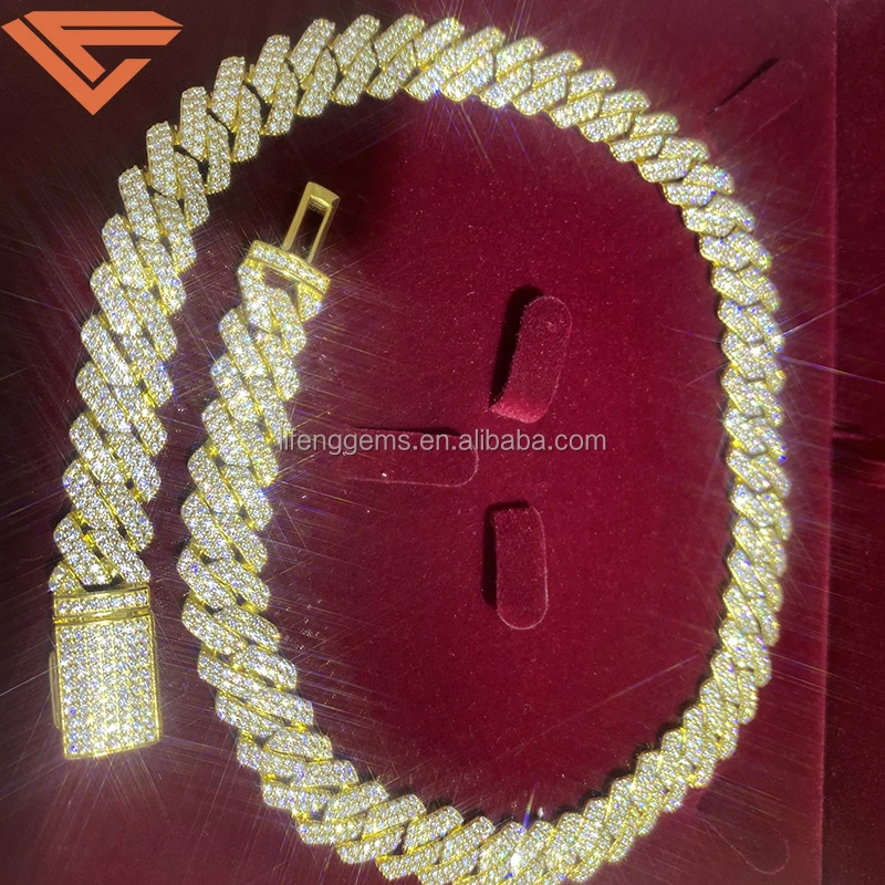 Cuban Link Chain 18MM Full Iced Out Moissanite Diamond 925 Silver Rose 18k Gold Plated Chains For Men Hip Hop Stainless Steel