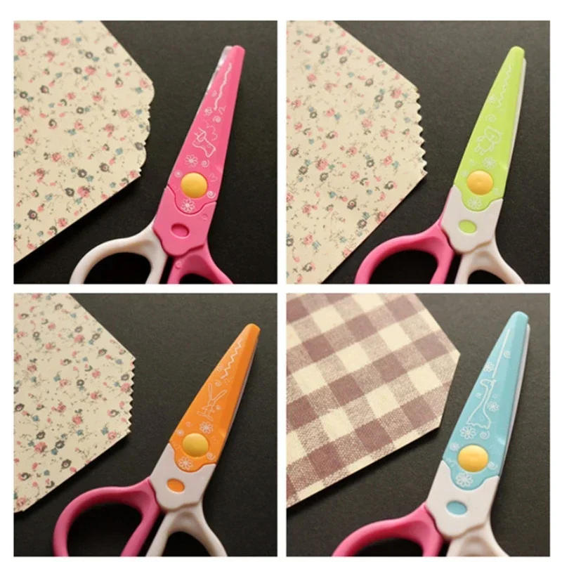 Tijeras de encaje creativas para niños, cabezal de repuesto de 6 piezas diferentes, línea ondulada curva, serraciones, seguro, hecho a mano, herramientas de corte DIY