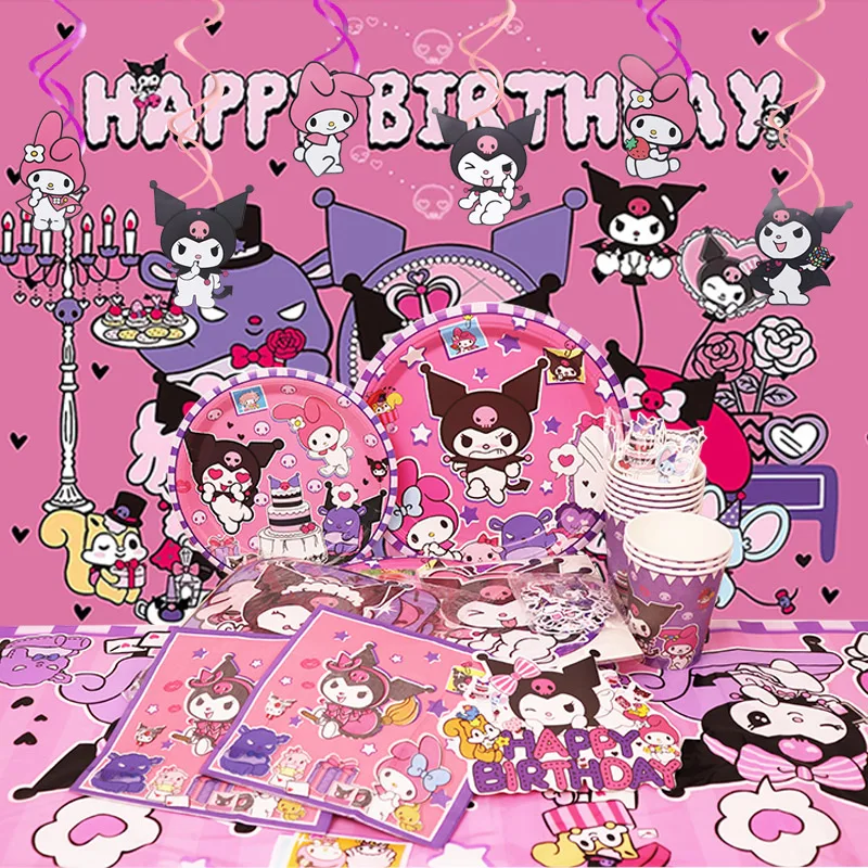 Kuromi Birthday Party Decoration My Melody Aluminum Foil Balloon For Kid Event Supplies Disposable Tableware Banner Backdrop