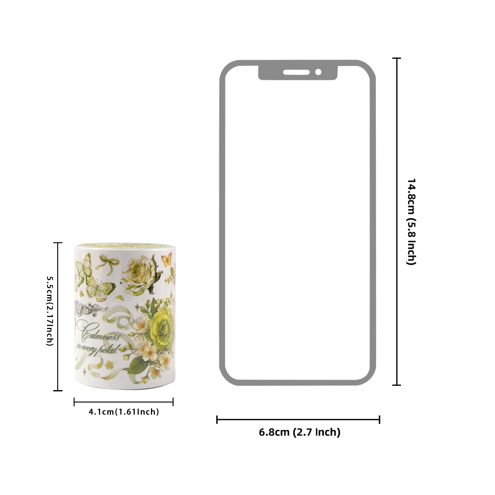 Etori Life 60Mm*2M Green Plant Hand-Drawn Floral Pattern Tape Vibrant and Suitable for Notebooks, Handbags, Photo Albums, Card Making, Postcards and Envelopes, Scrapbook Supplies, Office Decoration Supplies, Gift Box Packaging, Baking Sealing, Vintage Parties, Korean Stationery, Children's Stickers, School Supplies