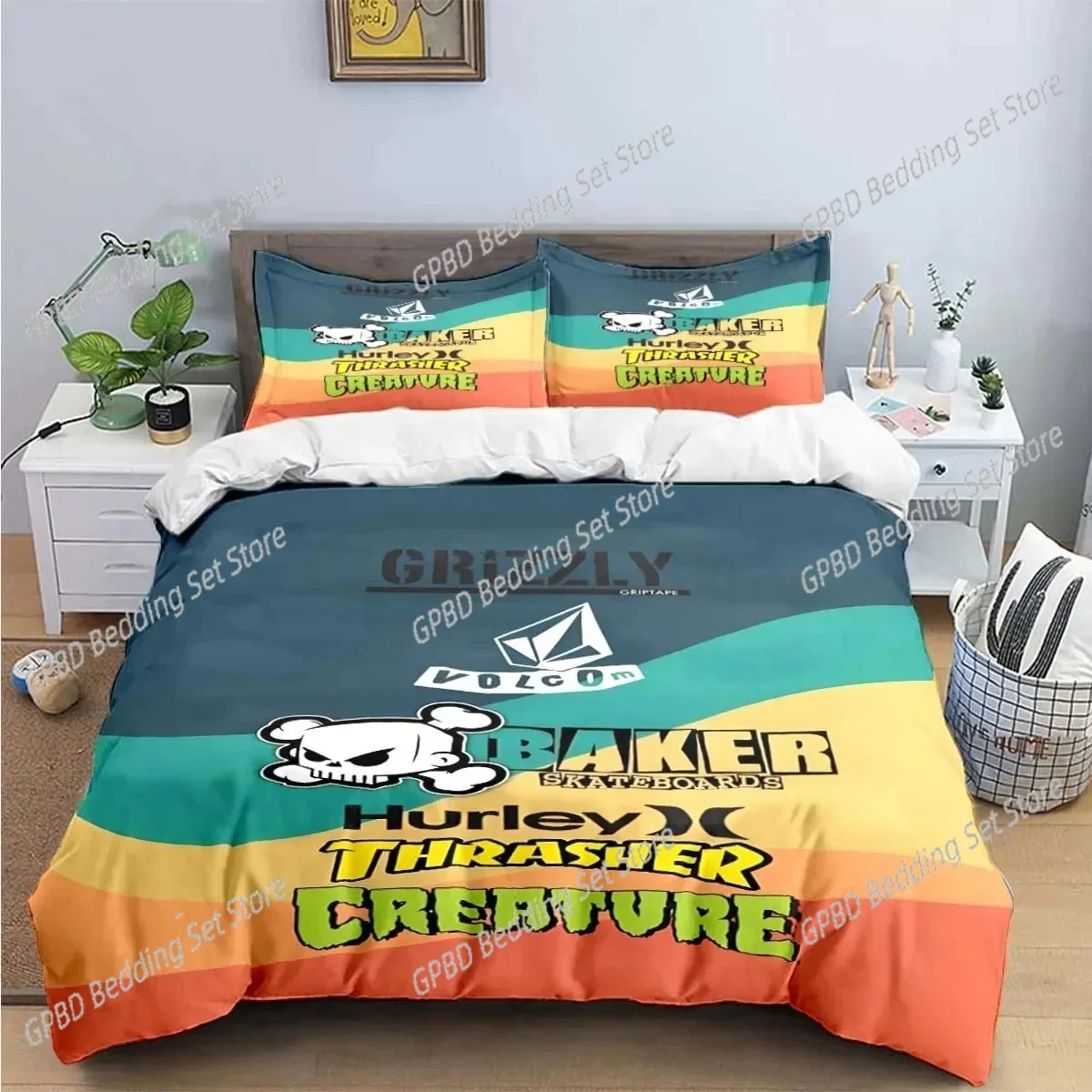 Exquisite V-VOLCOM Print Bedding Sets Exquisite Bed Supplies Set Duvet Cover Bed Comforter Set Bedding Set Luxury Gift