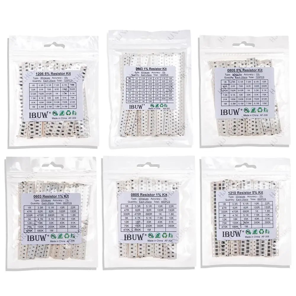 0603 SMD Resistor Kit Assorted Kit 1ohm-1M ohm 1% 33valuesX 20PCS=660PCS Sample Kit 0805 1206 1210 0402