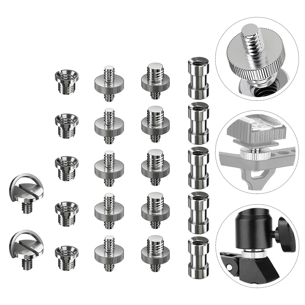 

22pcs 1/4" To 3/8" Light Stand Adapter Kit Silver Metal Mount For Camera Tripod Monopod Telescopes Ball Heads Adapter Screw For