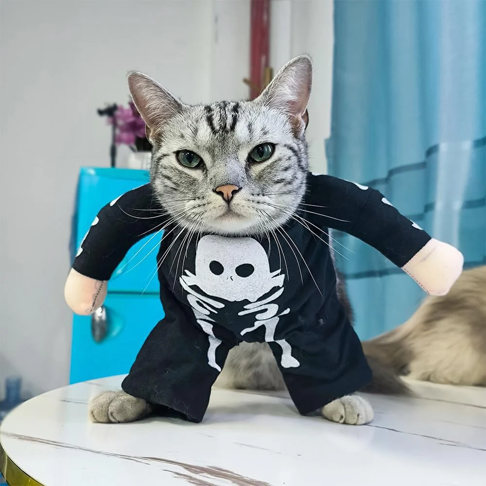 

Halloween Skeleton Dog Costume, Funny Pet Jumpsuit with Fake Arms, Spooky Party Outfit for Small Medium Dogs