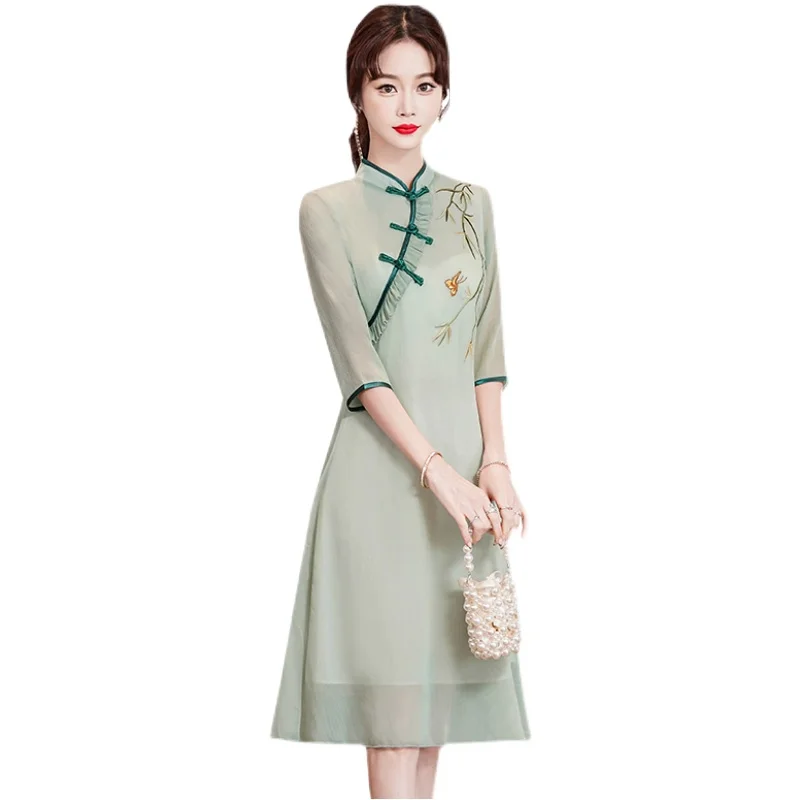 ใหม่ Elegant Retro Cheongsam จีน Qipao ชุดสำหรับเสื้อผ้าผู้หญิง