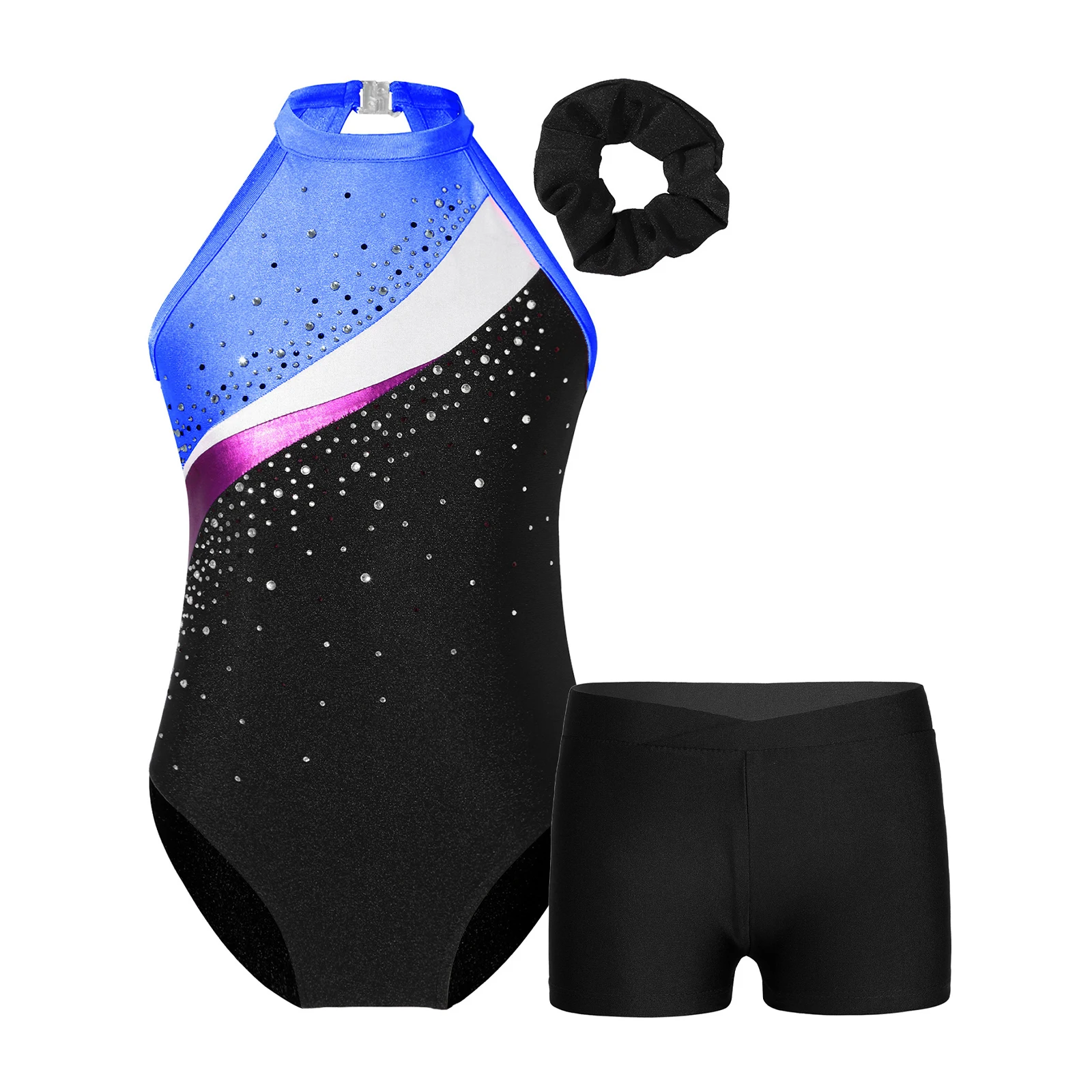 Gymnastics Leotards for Girls Sparkly Dance Unitards Biketards Shorts Bottoms with Hair Band Athletic Unitards