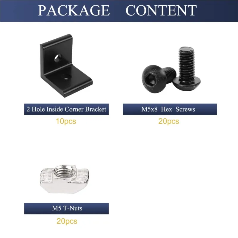10 Stück 2020 2040 3030 4040 Eckhalterung für 2020 Aluminium-Extrusion 6 mm Schlitz 2020 L Eckhalterung 90 Grad mit T-Muttern-Schraube