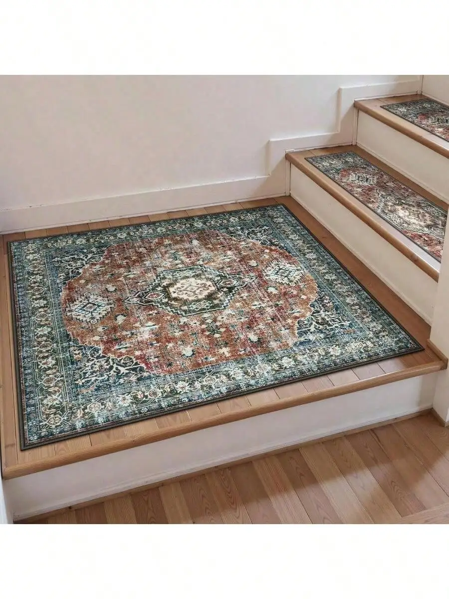 

Stair Treads Matching Wooden Steps, Square Rubber Backing Anti - Slip Stair Carpet Landing Stair Rugs 31x31 Inch Carp