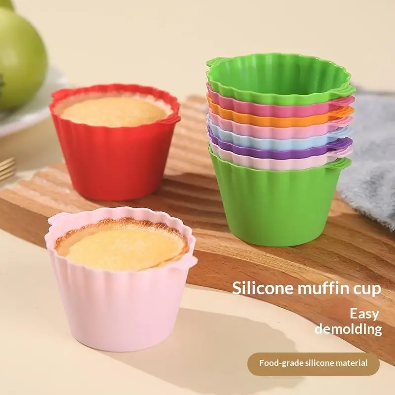 5pcs Silicone Cake Mold Double-Eared Round Shaped Muffin Cupcake Baking Mold Food Container Diy Cake Decorating Tool Storage Box