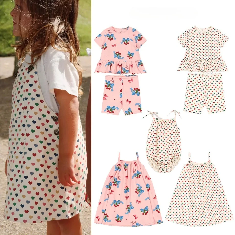 

2026 KS 1-9Y Summer Baby Girls Cherry T Shirt Shorts Suits Sets Outfits Kids Cotton Clothes Girl Slip Dresses Bodysuits Rompers