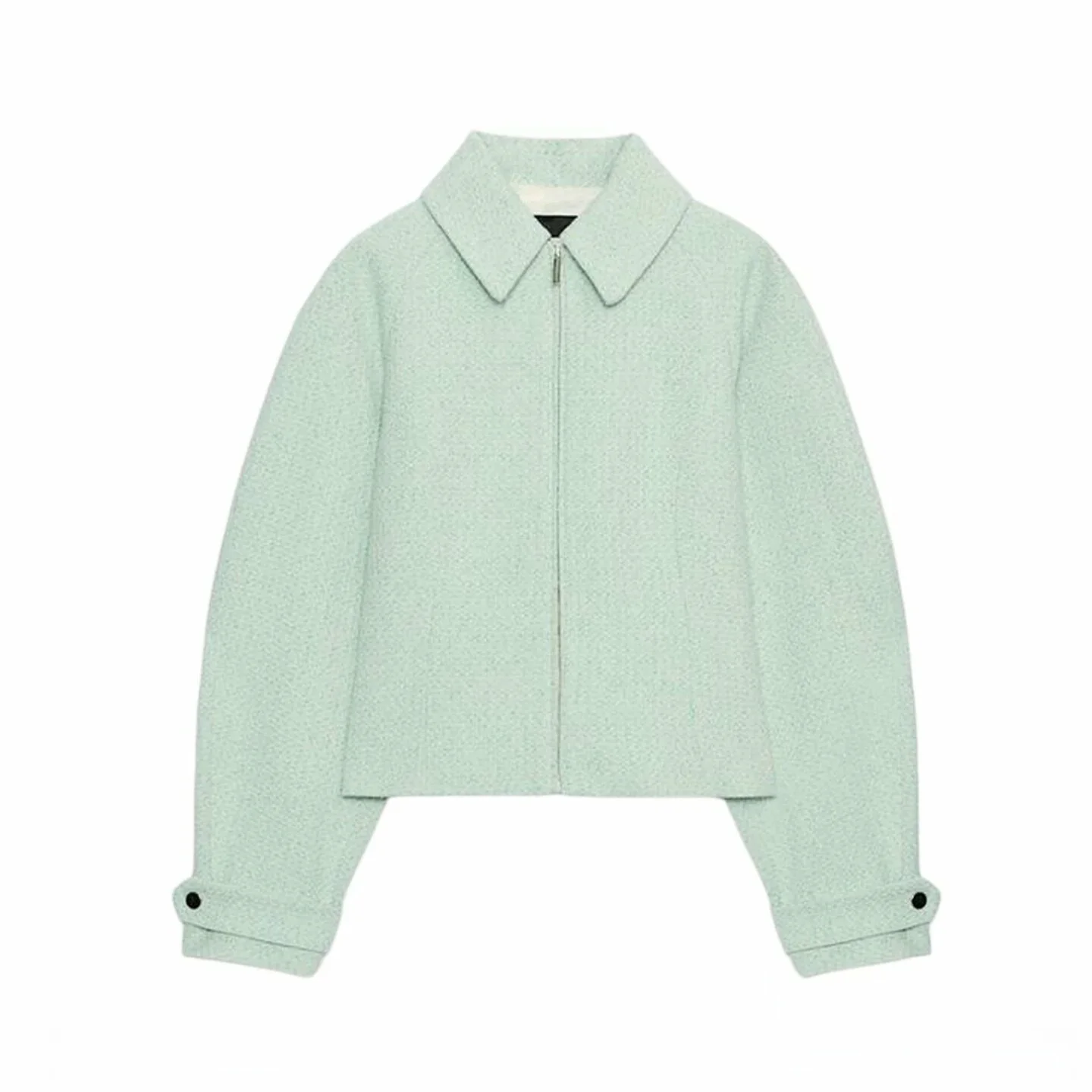 Fall 2026 New Women's Casual Long Sleeve Collared Zipper Texture Short Jacket Coat Straight Cut Commute Style Cotton Blend