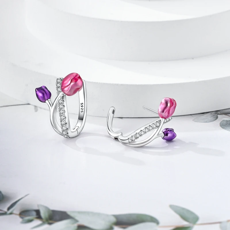 925 Sterling Silver Rainbow Zircon Women's Hoops Earrings Fit Earrings Women Drop Earring For Anniversary Wedding Jewelry Gifts - view 2