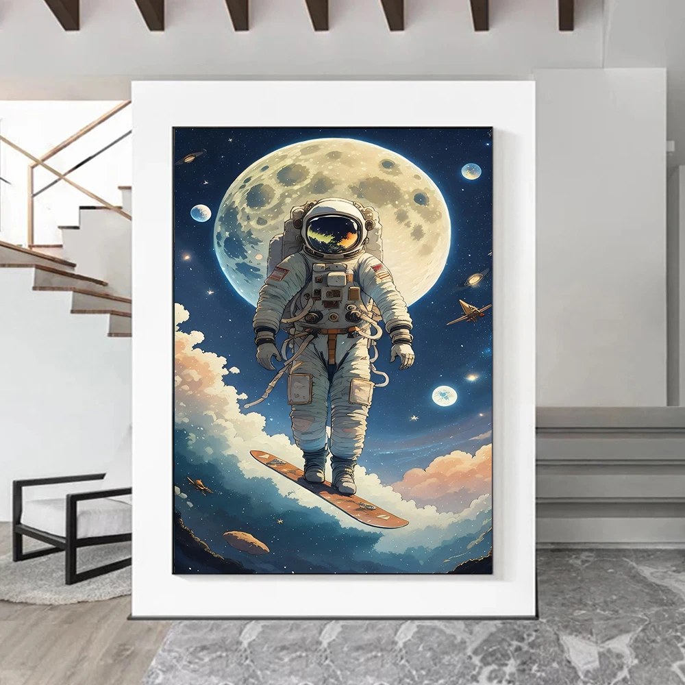 ملصقات فنية مطبوعة لرائد الفضاء الخيالي لغرف نوم الأطفال ، الحضانة ، غرفة المعيشة ، ديكور المنزل ، الرسوم المتحركة ، لوحة قماشية لرجل الفضاء ، لوحة جدارية