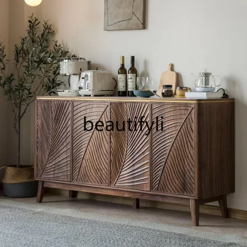 

Black walnut slate dining side cabinet, cherry wood all solid wood multi-functional locker