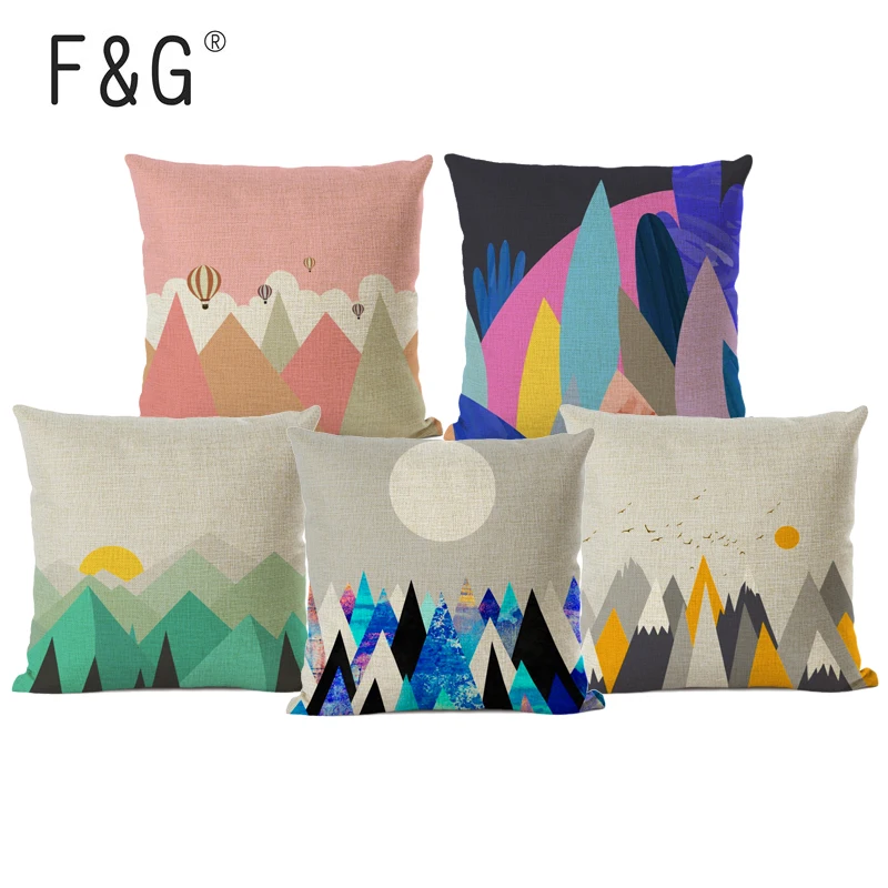 

Geometric Mountain Cushion Cover Abstract Sunrise Sunset Triangles Peaks Pillow Case Cojines Decorativos Para Sofa Throw Pillows