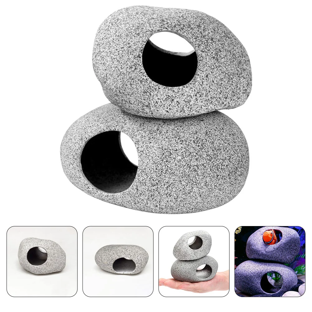 

2 Pcs Fish Tank Air Stone Jar Rock Ornament Home Cave Hideout for Rocks The House