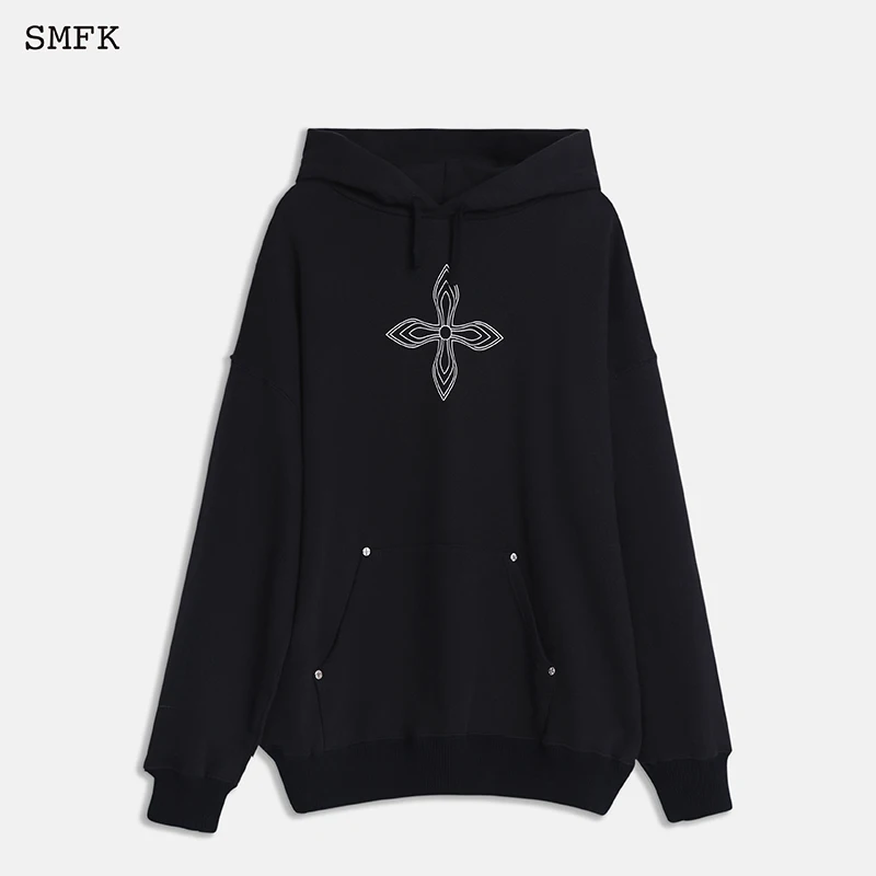 SMFK Hoodie Cross Flower Men Women Hip Hop Street Loose Hoodie Cotton Cotton Sports Course Sweatshirts Heavy Fabric Pullover