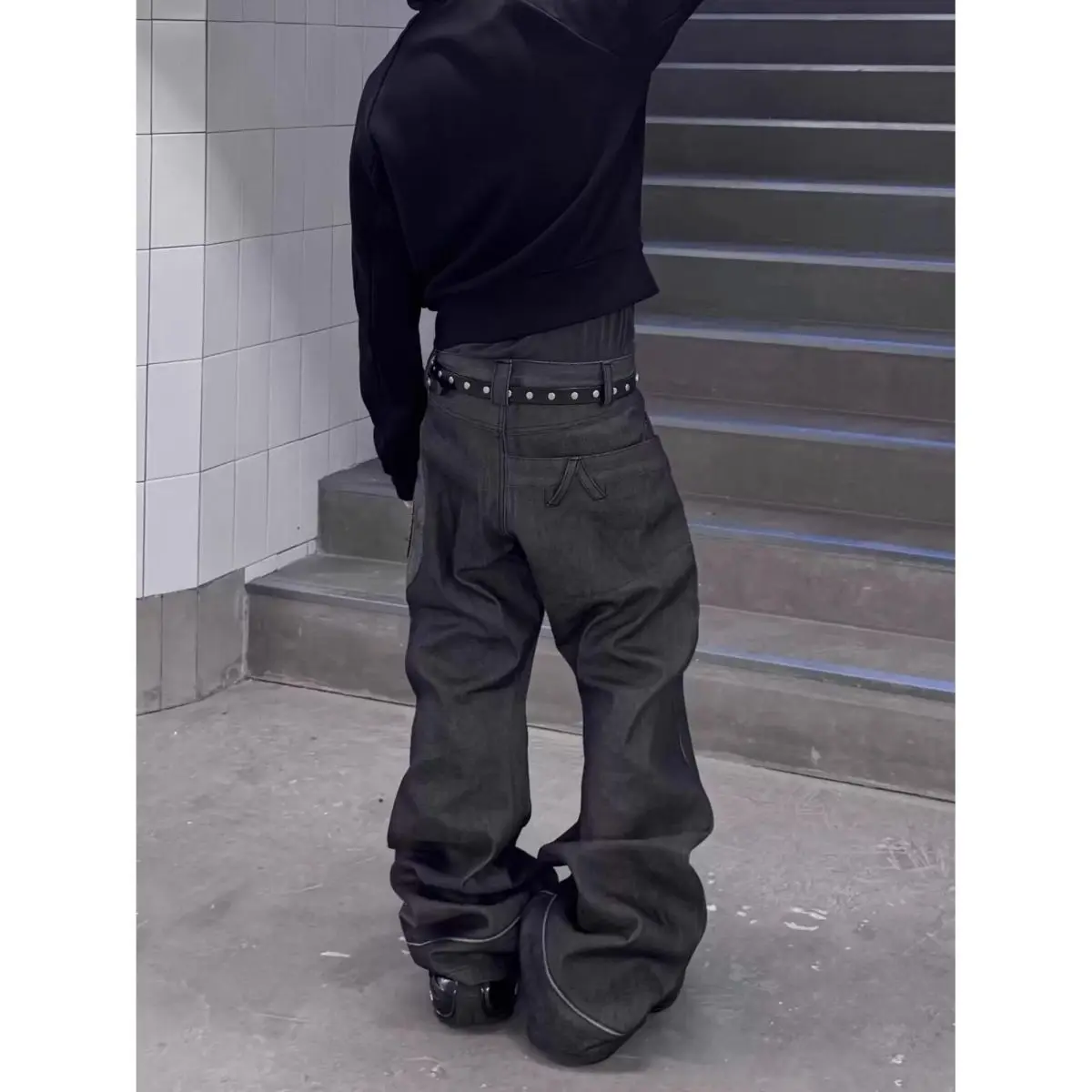 Men's Patchwork Design Vintage Thin Jeans Spring Street Trousers Young Boys Sweatpants Male Straight Loose Casual Wide Leg Pants view 3