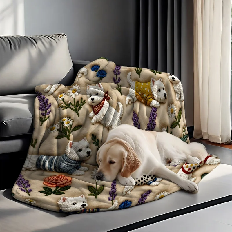 Cute Dog Family Pattern Throw Blanket for Sofa Couch Pet Bed Cozy Home Decor Gift