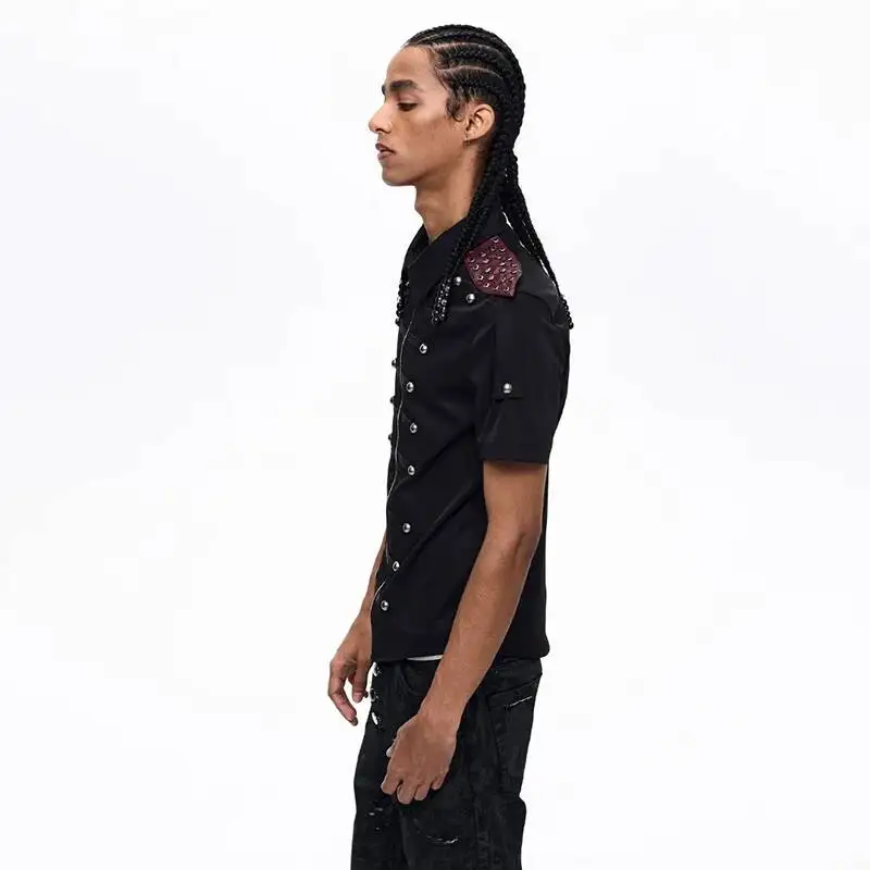 LUZHEN 2026 Summer Buttoned Decorate Patchwork Design Shoulder Pad Short Sleeve Shirts Men's Fashion Handsome Casual Tops JY6548