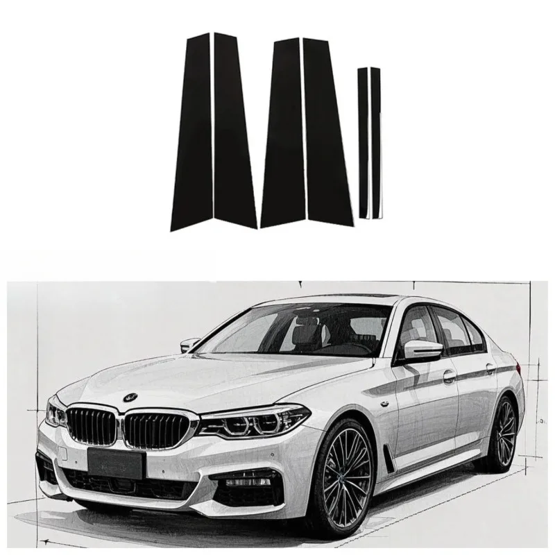 

Fit For BMW 5 Series G30 G31 2017 2018 2019 2020 2021 2022 2023 6Pcs Gloss Black Pillar Posts Door Side Window Decor Trim Cover