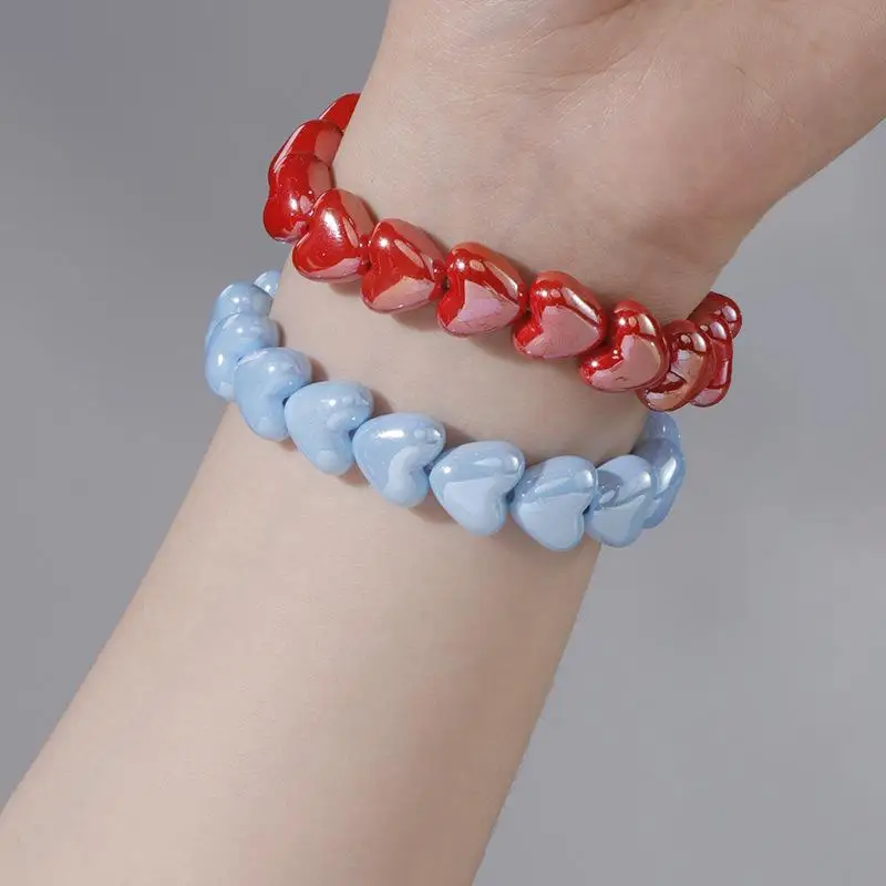 1 Stück Modisches Buntes Herz-Perlenarmband Retro Niedlicher Damenschmuck Geschenk Armreif Valentinstagsgeschenk – Detail 3