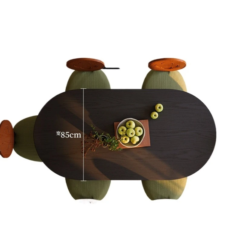 

Solid wood French retro home oval dining table, American medieval black ash wood dining table