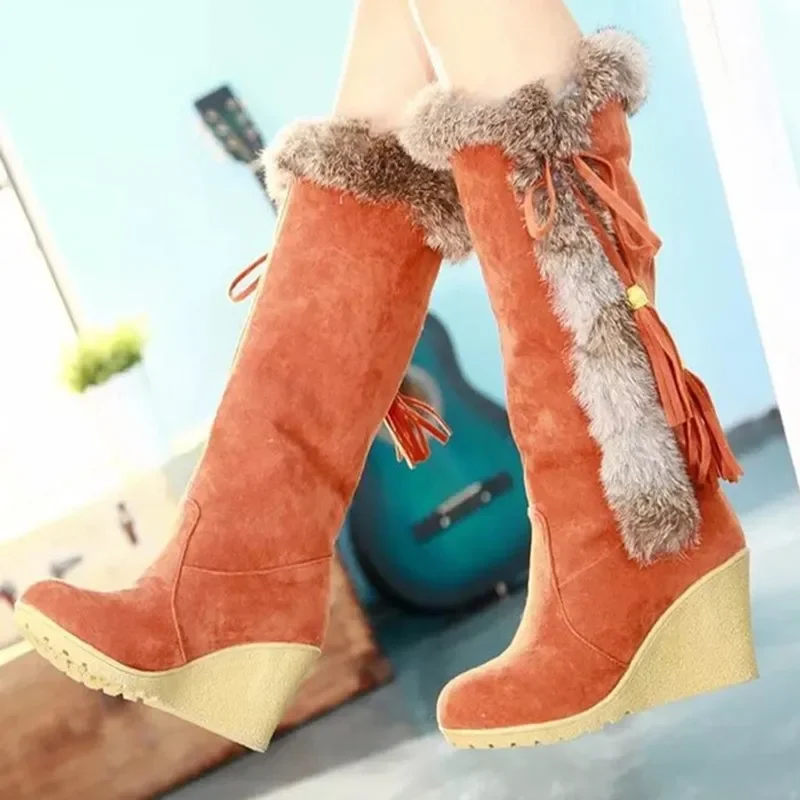 

Высокие зимние ботинки на танкетке большого размера с защитой от плюша, зимние женские флисовые теплые хлопковые ботинки