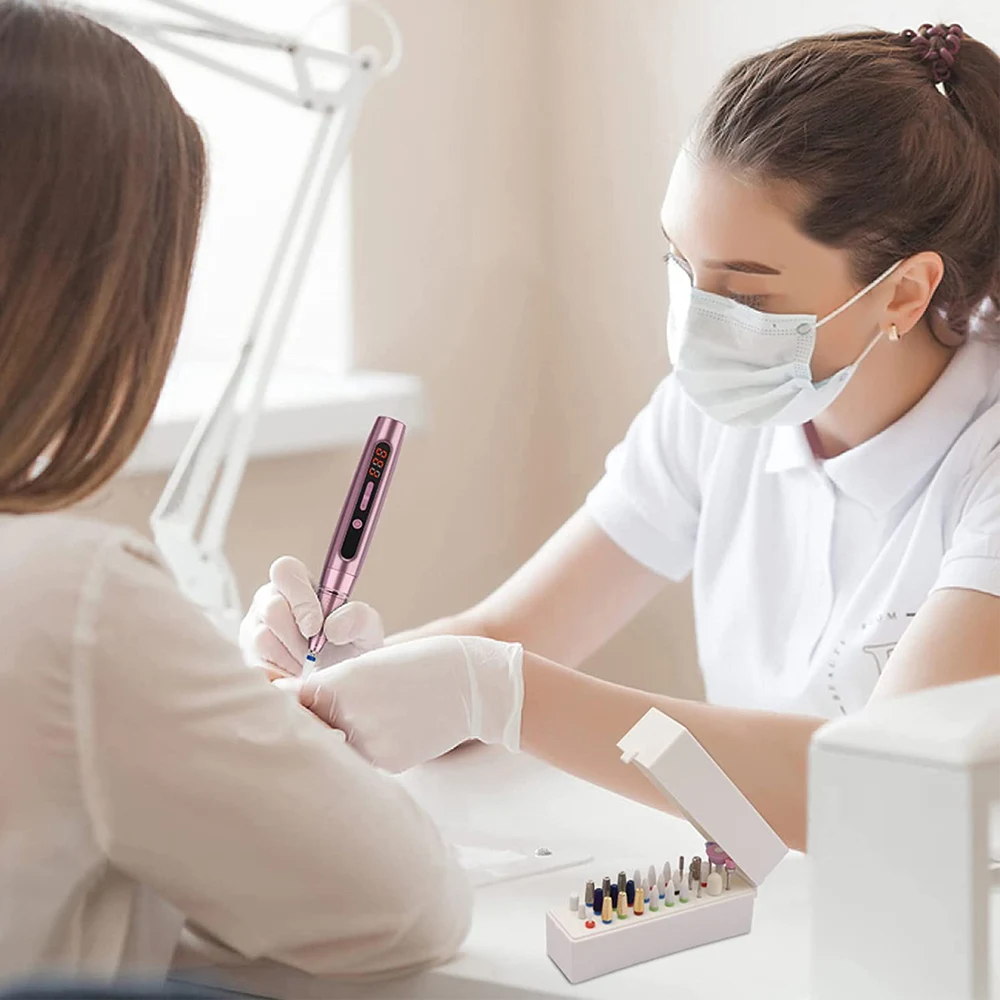 Soporte para brocas de uñas con 30 agujeros, estuche para brocas con cabezal de molienda a prueba de polvo, organizador de manicura de uñas acrílicas vacías, soporte para contenedor cortador