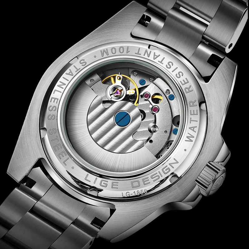 LIGE cinturino in acciaio inossidabile movimento automatico orologio meccanico da uomo Tourbillon moda lusso impermeabile luminoso orologi con data