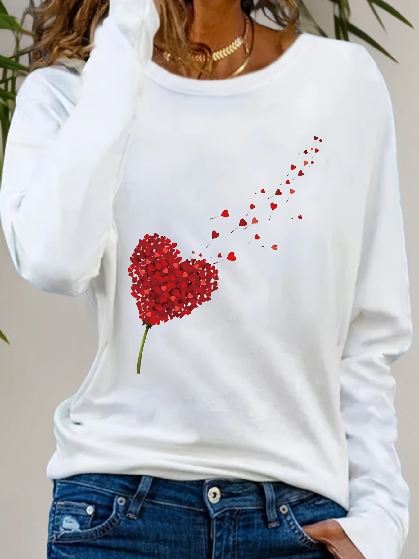 Plus Size - Plus Size - Valentine'S Day Targeted Plus Size Long Sleeve Heart Neck T-Shirt