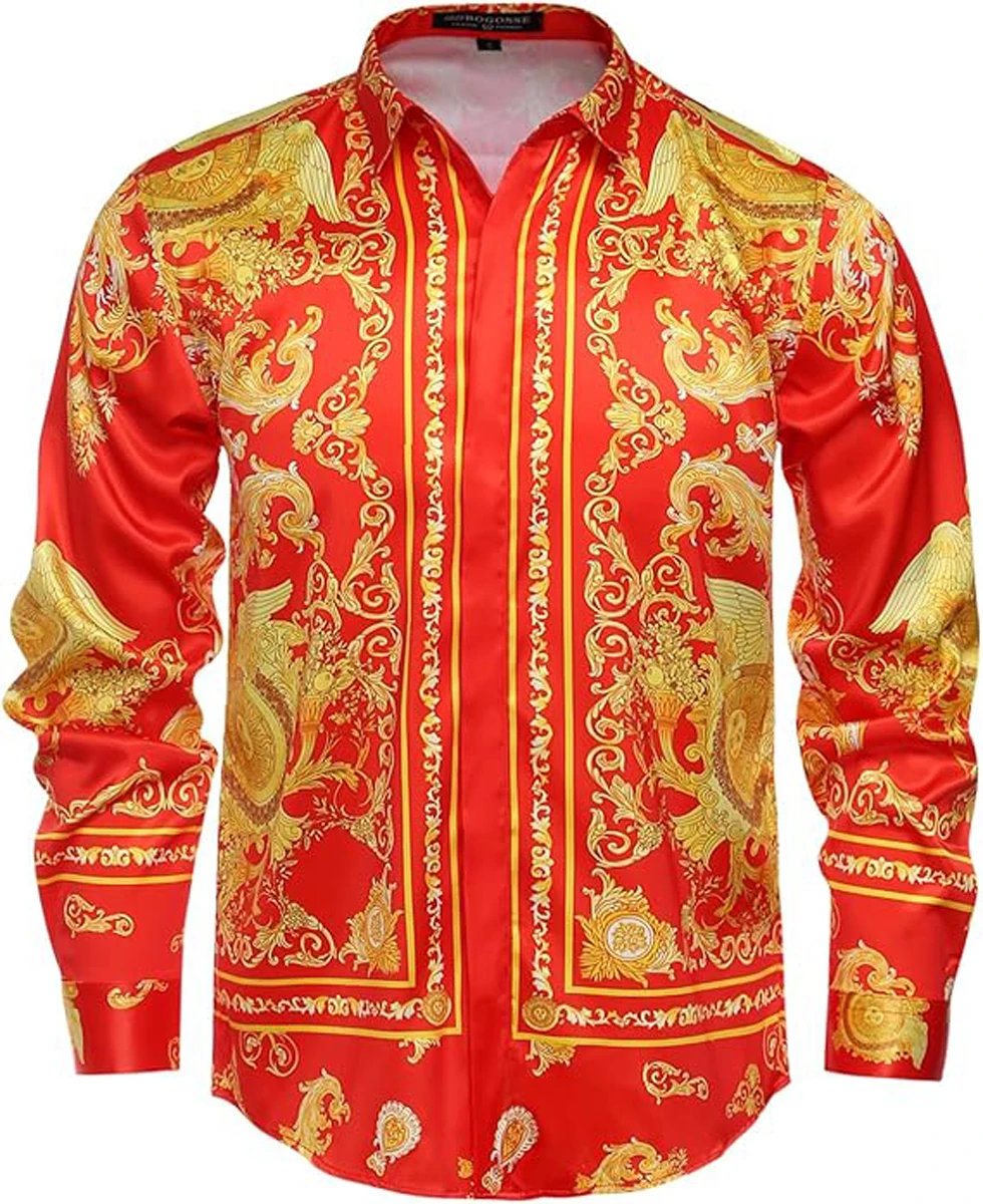 الرجال الأوروبي الباروك نمط ثلاثية الأبعاد قميص مطبوع كم طويل طوق هاواي قميص غير رسمي في الهواء الطلق حفلة الحد الأدنى ملابس الرجال #2