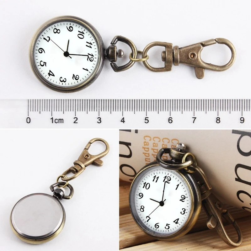 YCYS! Bronze Color Round Pendant Quartz Watch Pocket Keyring Ladies Kids Watch Gift Watch Xmas Gift