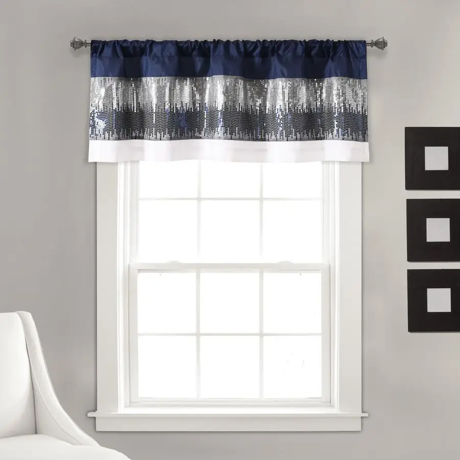 

Night Sky Sequins Valance Curtain Single, 52W x 18L Navy amp White Kitchen Curtains Valances For Windows Bathroom Curtains Windo