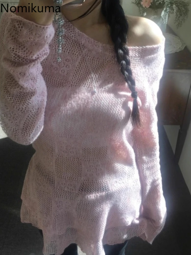 

Sueter Mujer Pink Sweet Pullovers Women Clothing Pull Femme Fashion Korean Jumper Ruffles Slim Fit Knitted Thin Sweater Tops
