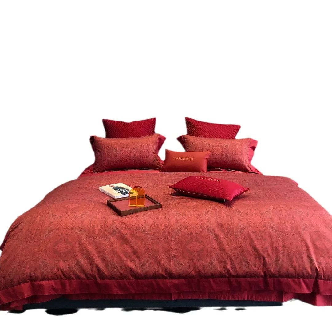 Modern luxury wedding red bedding bedding bedding high-end dowry celebration pure cotton long staple cotton four piece set home