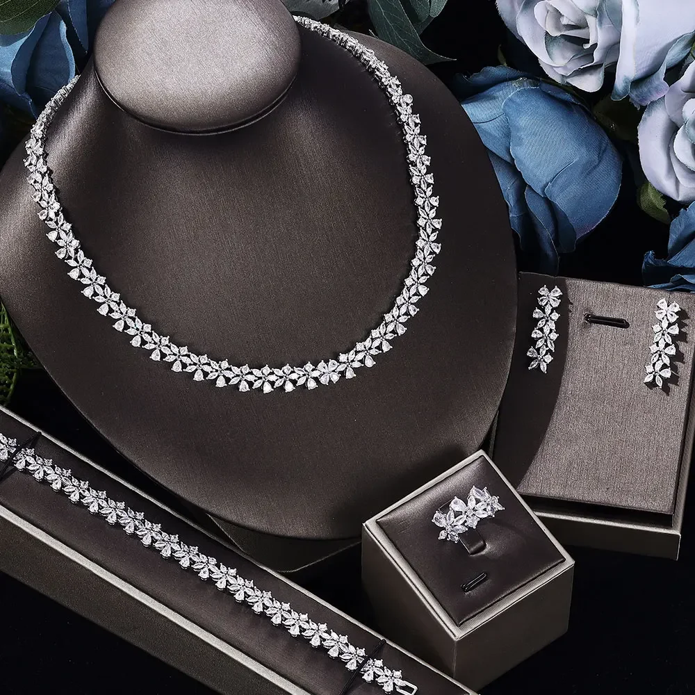 2023 New Four-Piece Cubic Zirconia Bridal Jewelry Set Women's Party, Luxury Dubai Crystal Wedding Hot Sale in Central Asia