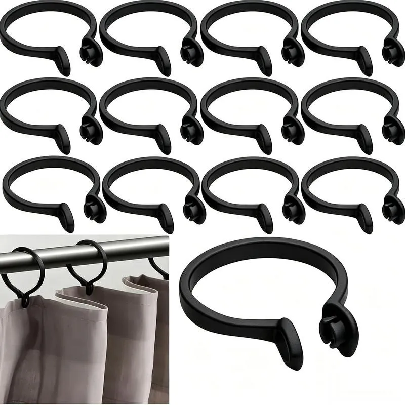 40 pcs 35mm Open Curtain Rings, Smooth Plastic, Bedroom Bay Window Easy Curtain Changing, Easy Open Close Design, Black