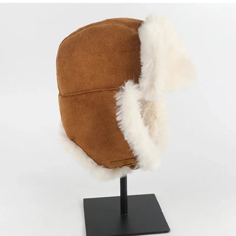 Children Winter Earflaped Cap Thickened Faux Rabbit Fur Fluffy Bomber Hats Gloves for Girl Boy 2-8Y Kids Russian Hat Ushanka