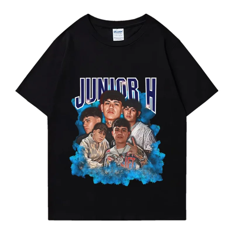 Camiseta retro con estampado de Junior H music patrón camiseta de manga corta súper grande para mujeres