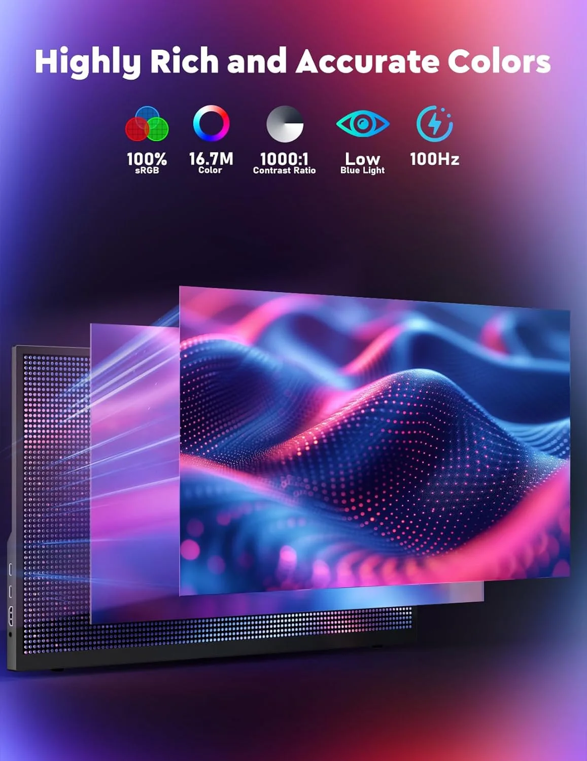 18.5 Inch 100HZ Portable Monitor 100%sRGB 1920*1080P FHD IPS 1000:1 With Type-C Mini HDMI For Phone Laptop TV PS4/5 XBox Dack