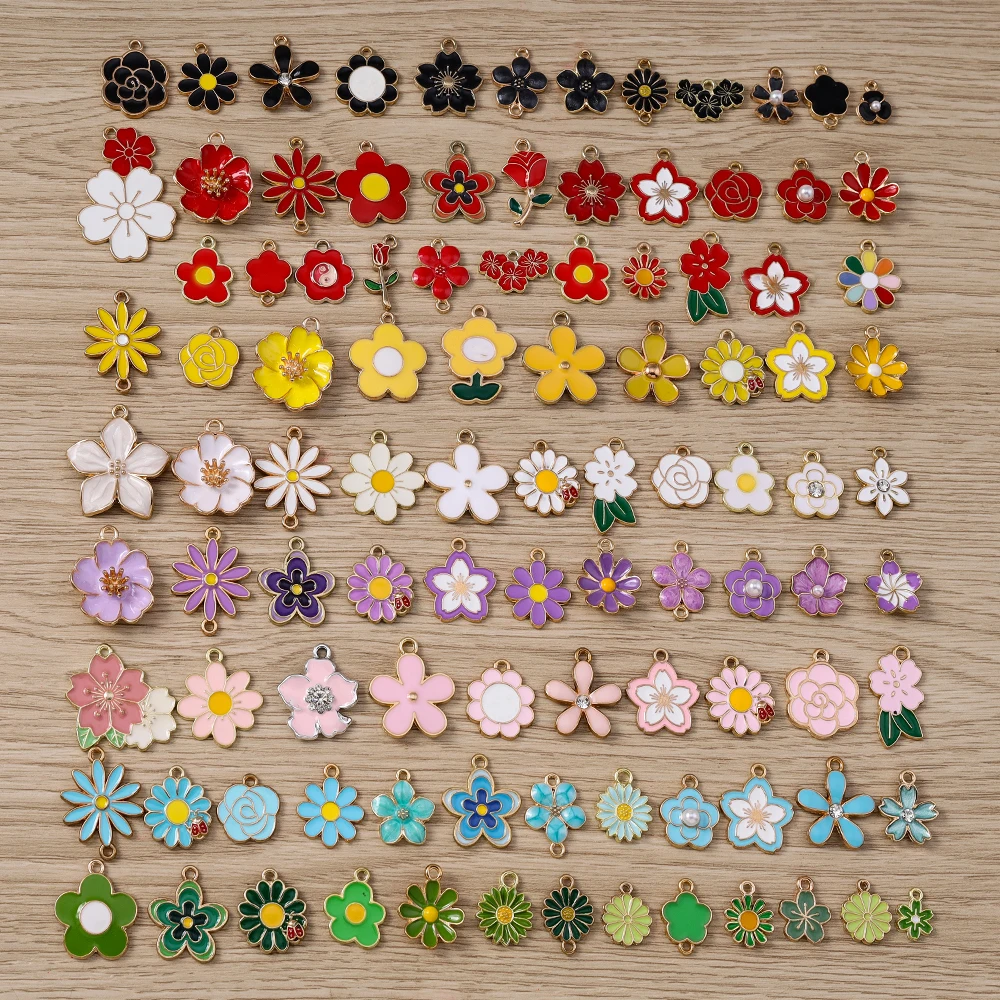 Tusember gemischte Blumenanhänger, 10 Stück, niedliche bunte Blumenanhänger für DIY-Schlüsselanhänger, Armbänder, Halsketten, Schmuckherstellung, Zubehör – Detail 2