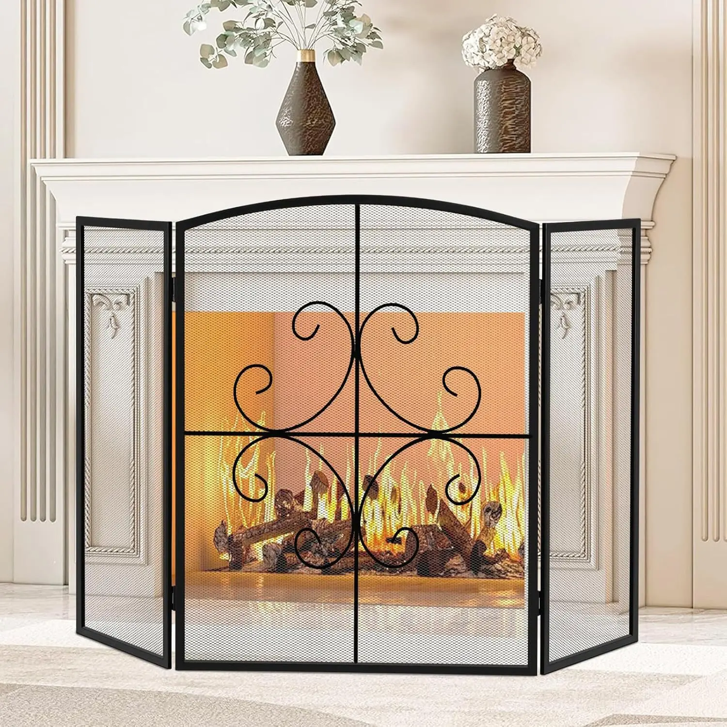 Metal indoor simple fireplace protective cover rural screen living room home decoration wrought iron screen partition